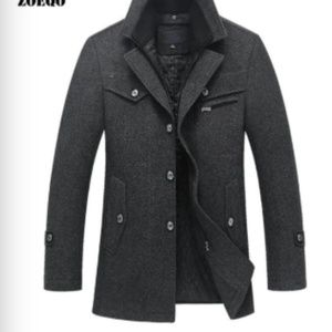 Mens Casual Warm Outerwear Jacket and coat Man Pea